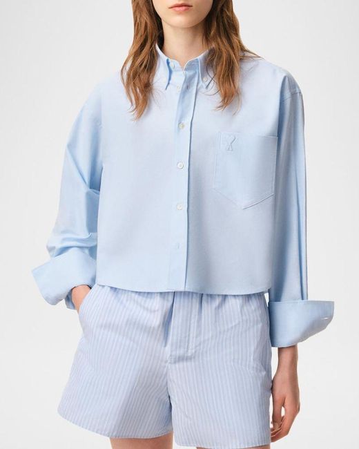 AMI Blue Oversized Cropped Button-Down Shirt