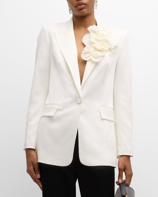 Emanuel Ungaro White Jamie Sequin Flower-Embellished Satin Jacket