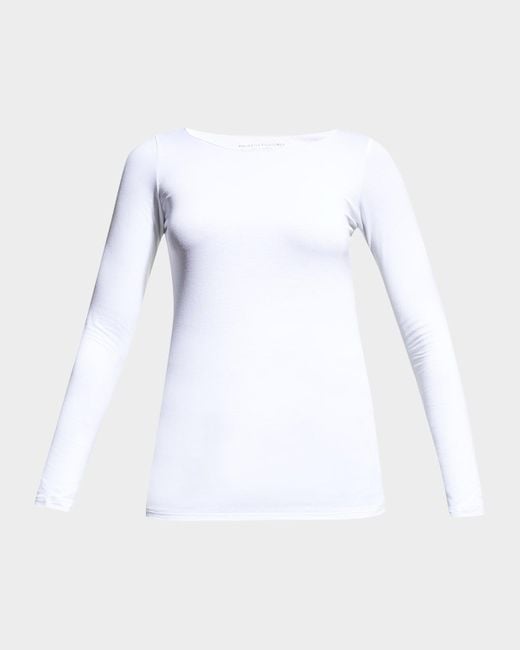 Majestic Filatures White Soft Touch Marrow-Edge Long-Sleeve Top