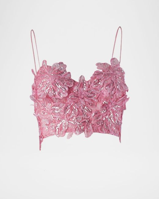 Silvia Tcherassi Pink Alida Floral Sequined Crop Top