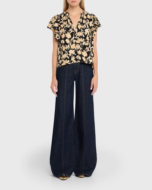 Ulla Johnson Black Lilo Flutter-Sleeve Blouse
