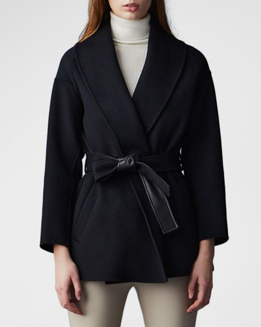 Mackage Black Tyra Double-face Wool Wrap Coat With Tie Belt