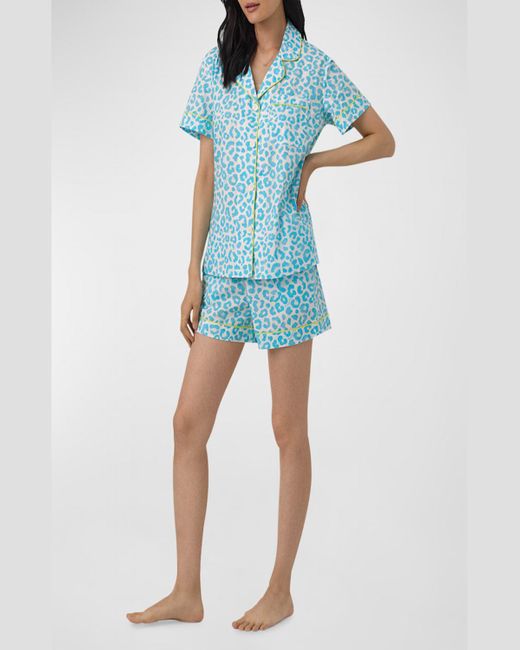 Bedhead Blue Leopard-Print Organic Cotton Shorty Pajama Set