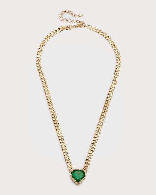 Siena Jewelry White 14k Yellow Gold Emerald Heart Pendant Necklace