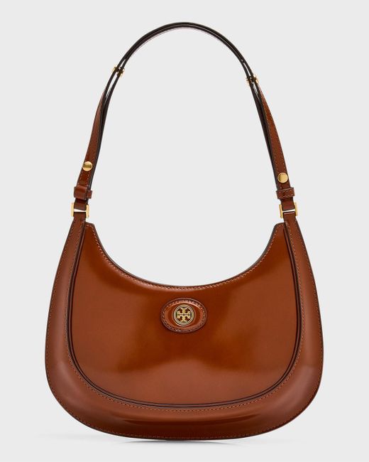 Tory Burch Brown Robinson Crescent Leather Convertible Shoulder Bag