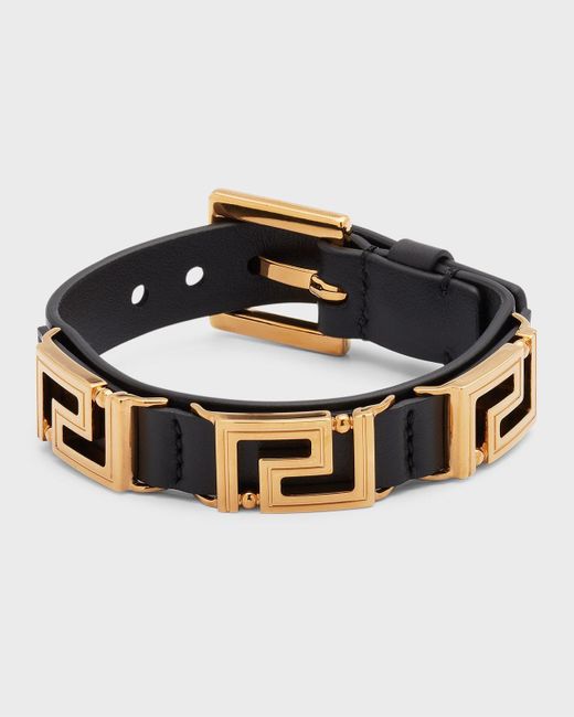Versace Black Greca Leather Bracelet for men