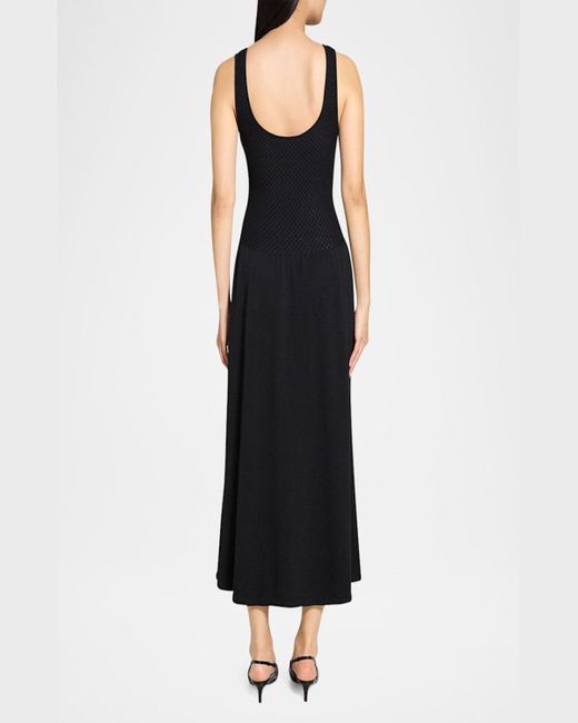 Theory Black Textured Drop-Waist Midi Dress