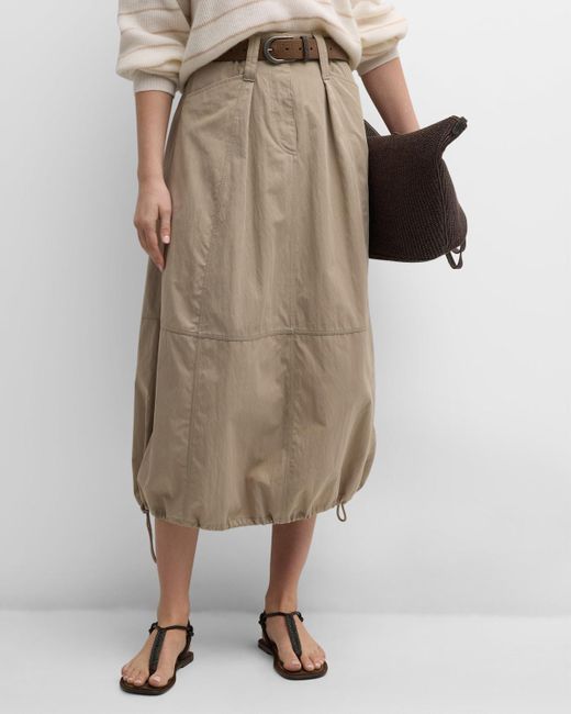 Brunello Cucinelli Natural Cargo Cotton Midi Skirt With Drawstring Hem