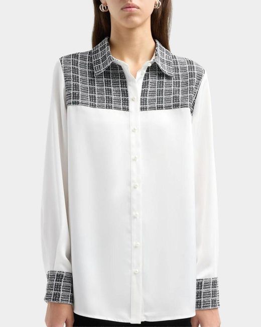 Misook White Check-Trimmed Blouse