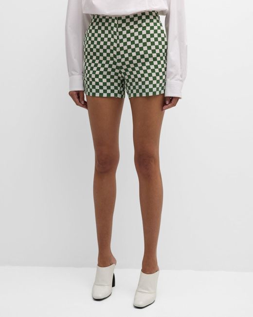 Dries Van Noten Green Paolina High-Rise Checker-Print Short Pants