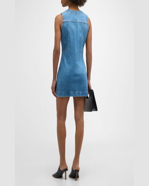 FRAME Blue Sleeveless Denim Pocket Mini Dress