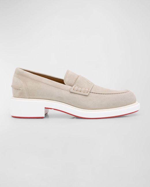 Christian Louboutin White Urbino Moc Cl Suede Penny Loafers for men