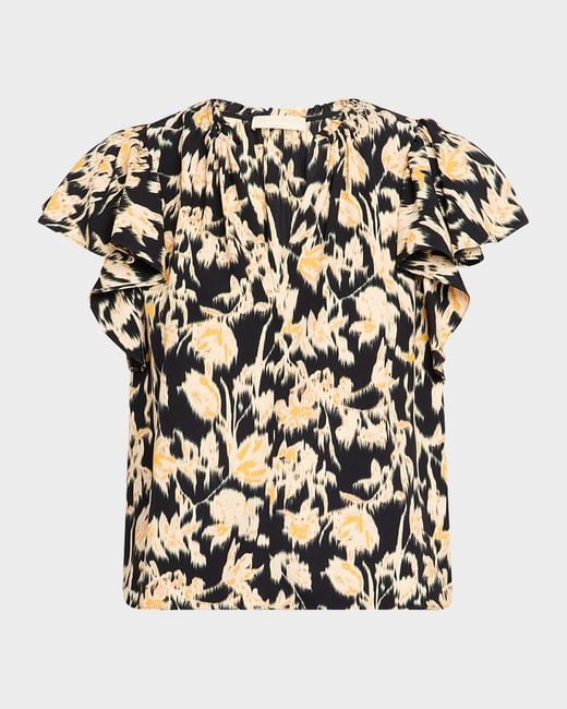 Ulla Johnson Black Lilo Flutter-Sleeve Blouse
