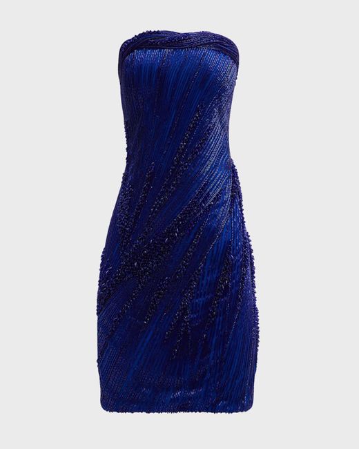 Gaurav Gupta Blue Lightning Bead-Embellished Strapless Mini Dress
