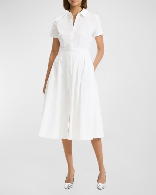 Theory White Downing Cotton Short-Sleeve Midi Shirtdress