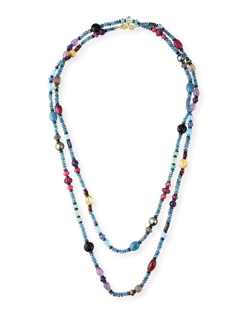 Splendid Blue Extra-Long Mixed Gemstone Necklace, 60"L