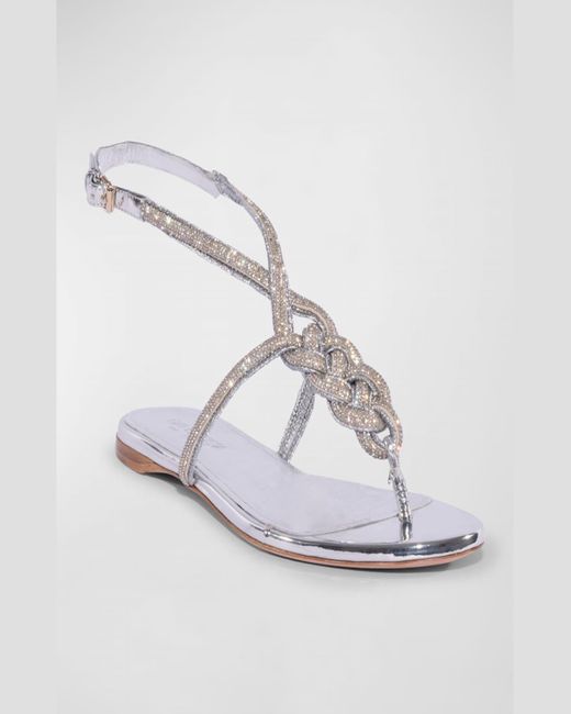 Giambattista Valli White Metallic Crystal Thong Sandals