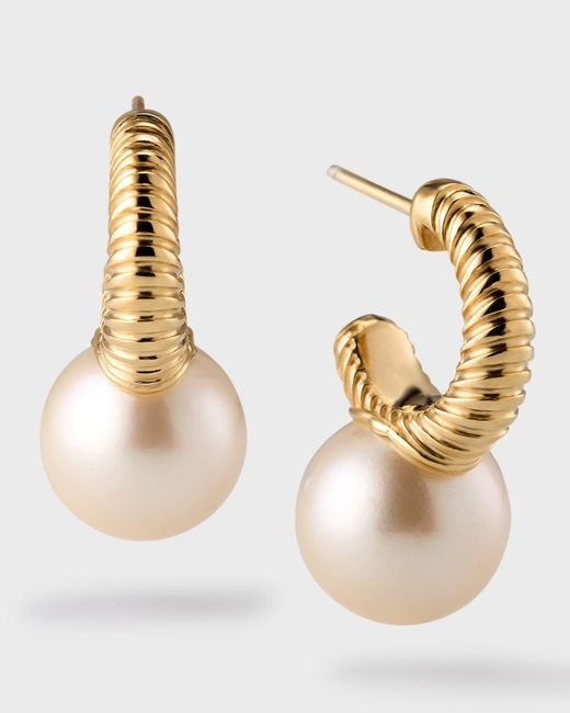 Retrouvai Metallic Classic Modern Love Pearl Hoop Earrings