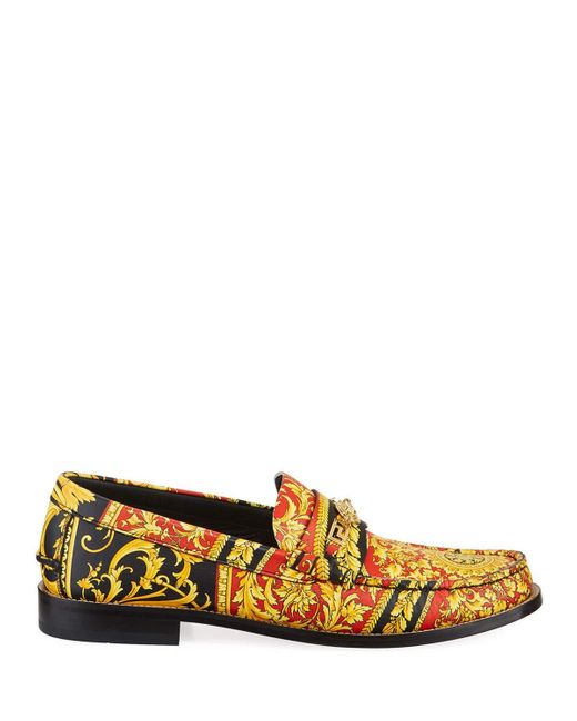 Versace Leather Men's Barocco-print Medusa Loafers for Men - Lyst