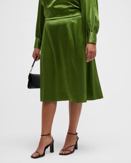 Gabriella Rossetti Green Bellini Silk Charmeuse Midi Skirt