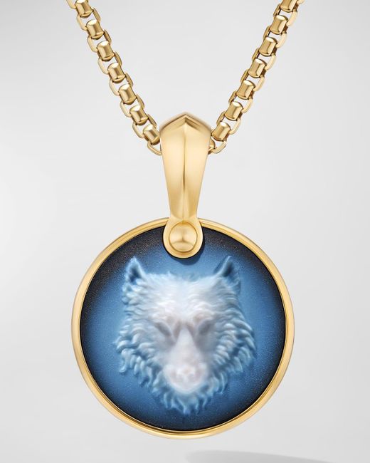 David Yurman Blue Petrvs Wolf Amulet In 18k Gold, 18mm for men
