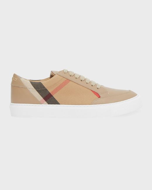 Burberry White New Salmond Check Leather Sneakers