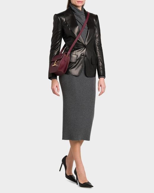 Tom Ford Black Leather Peak Lapel Jacket