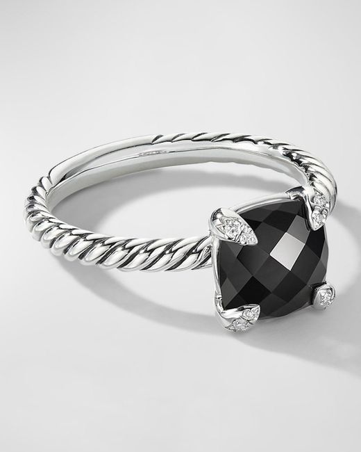 David Yurman Metallic Chatelaine Cushion Ring With Gemstone And Diamonds In Silver, 8mm