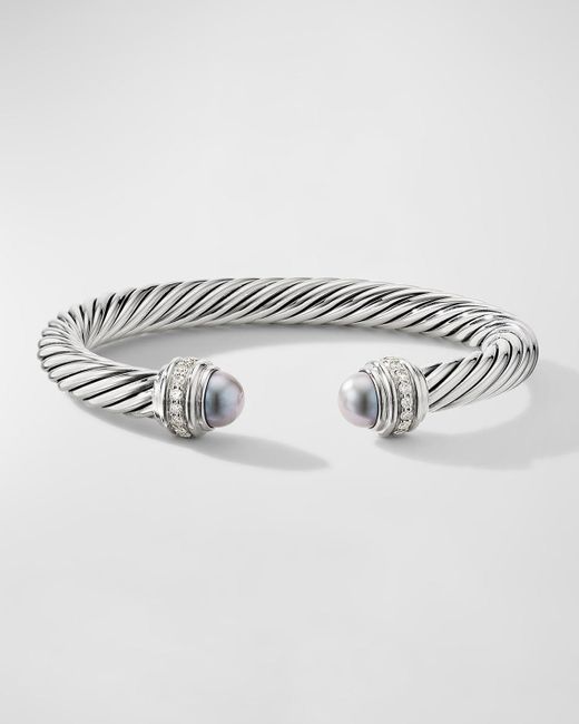 David Yurman Metallic 7mm Cable Bracelet With Diamonds & Pearls