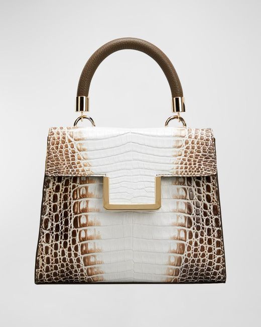 MARIA OLIVER White Michelle Small Crocodile Top-Handle Bag With Strap