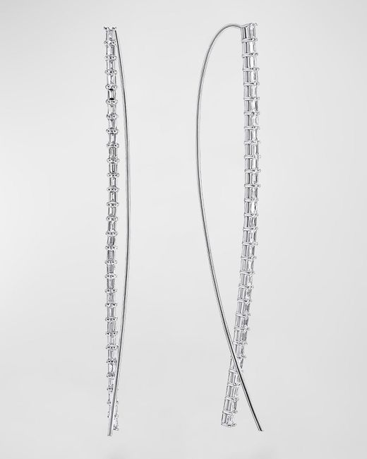 Lana Jewelry White 14k Gold Baguette Diamond Narrow Upside-down Threader Hoop Earrings