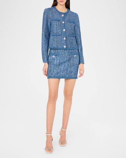 MILLY Blue Shayne Boxy Braid-Trim Jacket