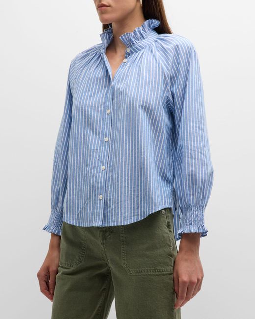 Veronica Beard Blue Calisto Pinstripe Long-Sleeve Shirt
