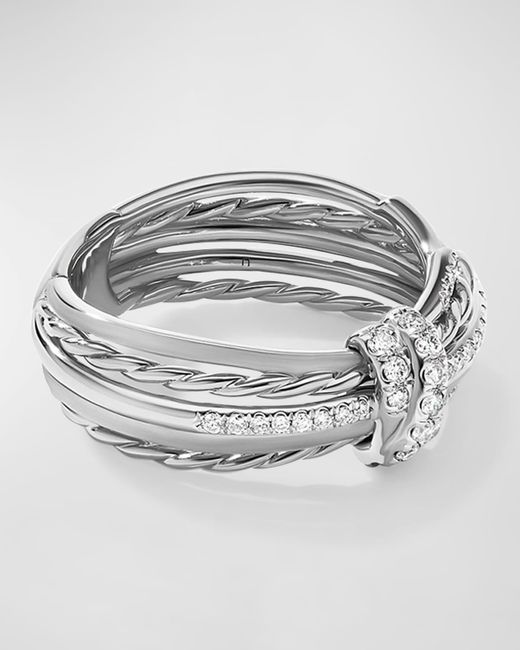 David Yurman Gray 7.5mm Angelika Linear Ring With Diamonds In Sterling Silver