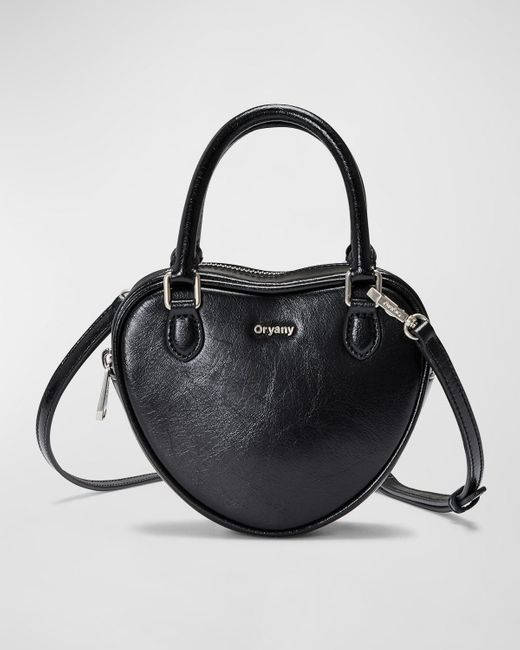 orYANY Black Heart Mini Leather Top-handle Bag