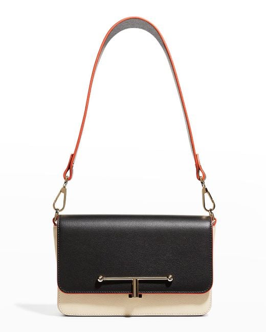 Strathberry Black Melville Colorblock Leather Shoulder Bag