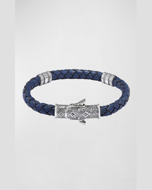 Konstantino Blue Braided Leather Bracelet W/ Sterling for men