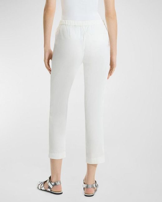 Theory White Treeca Cropped Slim Pull-On Pants