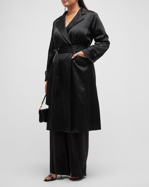 Gabriella Rossetti Black Caterina Belted Stretch Satin Trench Coat