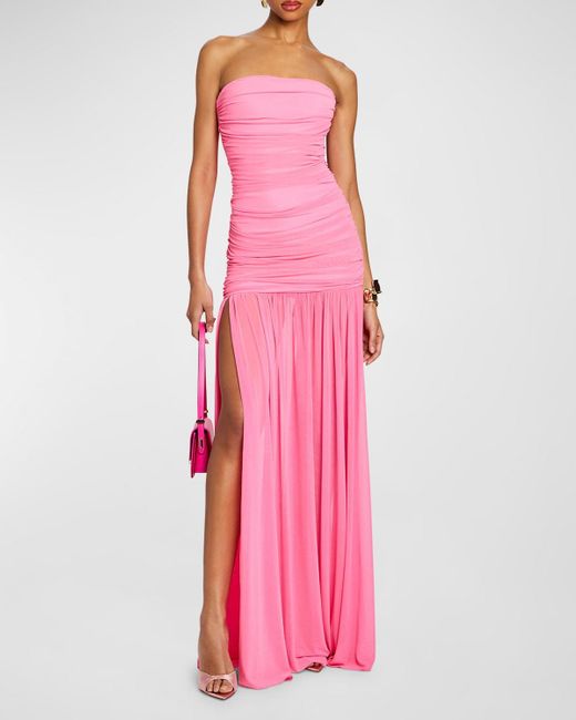 retroféte Pink Adele Ruched Strapless Maxi Dress