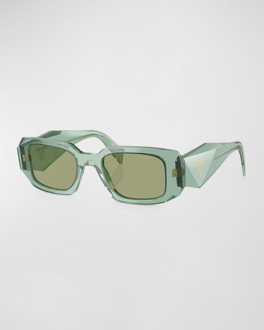 Prada Green Mirrored Rectangle Acetate Logo Sunglasses