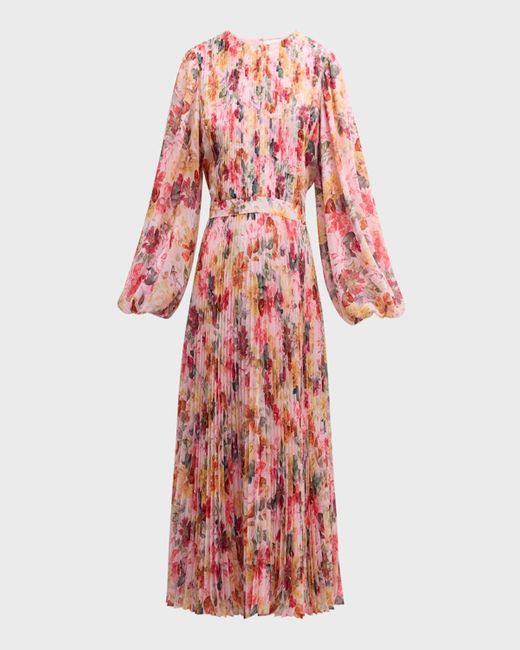 Tahari Pink The Cecilia Pleated Floral-Print Midi Dress