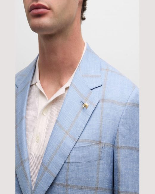 Stefano Ricci Blue Windowpane Single-Breasted Blazer Jacket for men