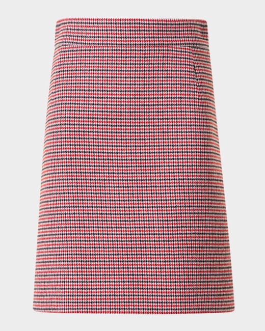 Akris Punto Red Houndstooth Wool Fresco A-Line Mini Skirt