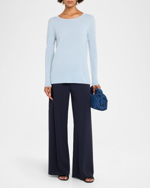 Neiman Marcus Blue Cashmere Basic Crewneck Top