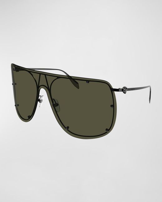 Alexander McQueen Green Studded Skull Shield Sunglasses
