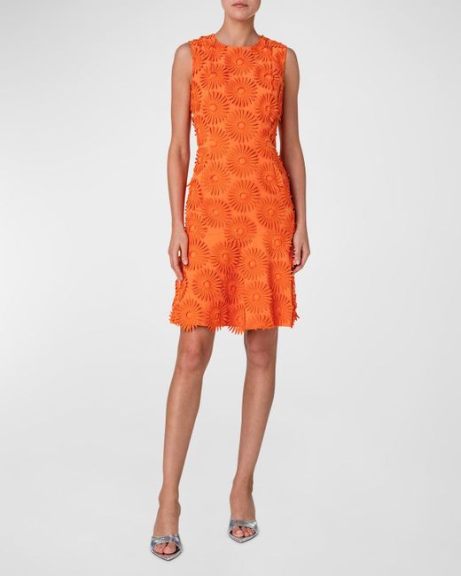 Akris Punto Sunflower Embroidered Sleeveless A-line Dress in Orange