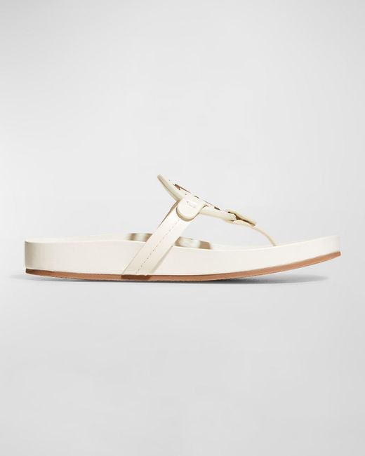 Tory Burch White Miller Cloud Leather Thong Sandals