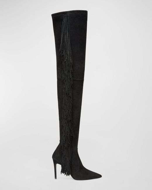 Stuart Weitzman Ultrastuart Overtheknee Suede Fringe Boots in Black