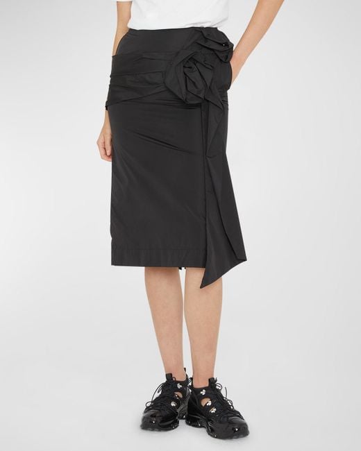 Simone Rocha Black Pressed Rose-Applique Midi Pencil Skirt